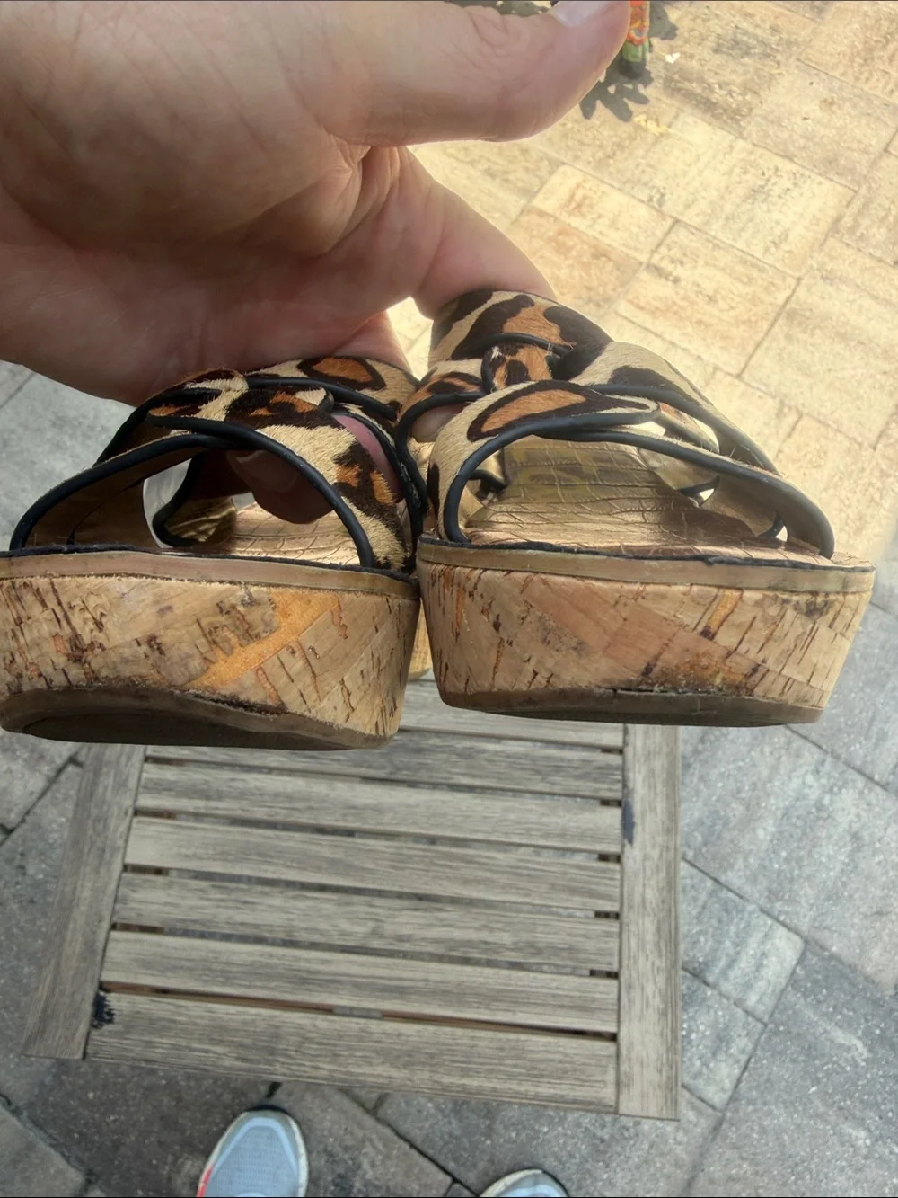 Sam Edelman Raynere Leopard Calf Hair Cork Wedge Sandals Size 7